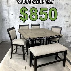 6 PCs Dining Table Set Include Table W Lazy Suzan 4 Chairs And Bench Brand New