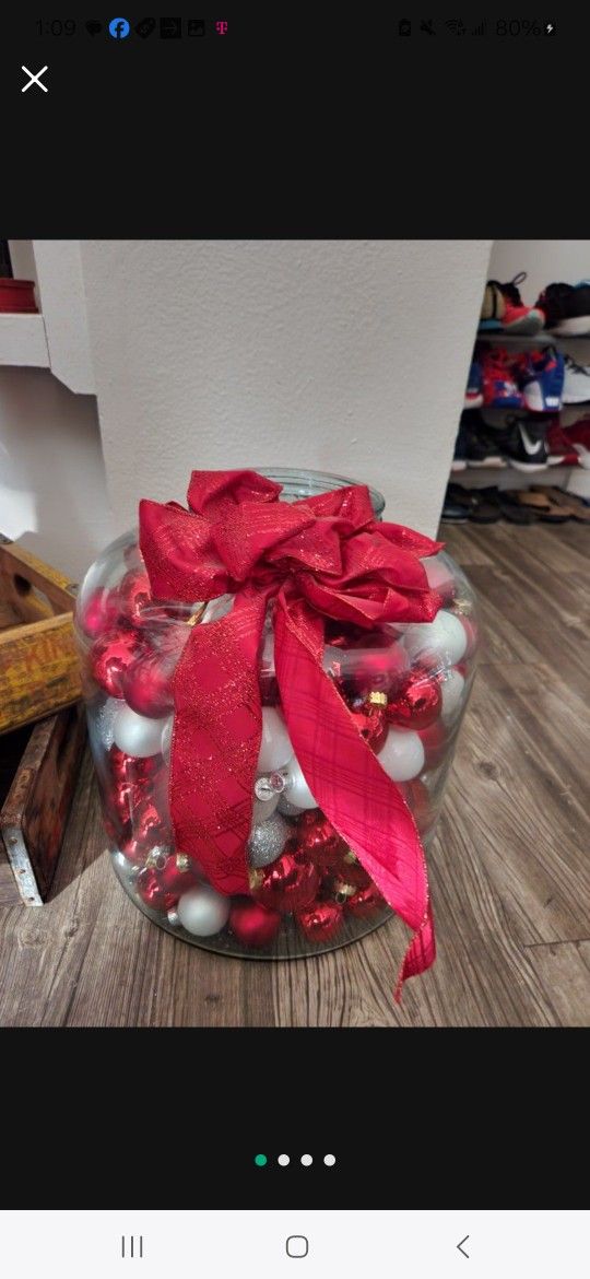 Glass Floor Jar with Christmas Glass Ornaments