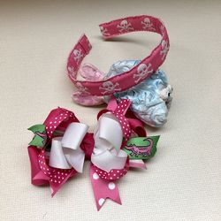 Preppy pink gator hair bow  OR pirate headband lot KID SIZE