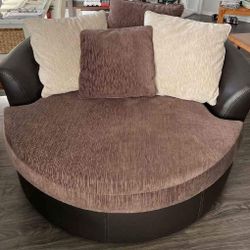 Leather and Corduroy Pillow Swivel Chair 