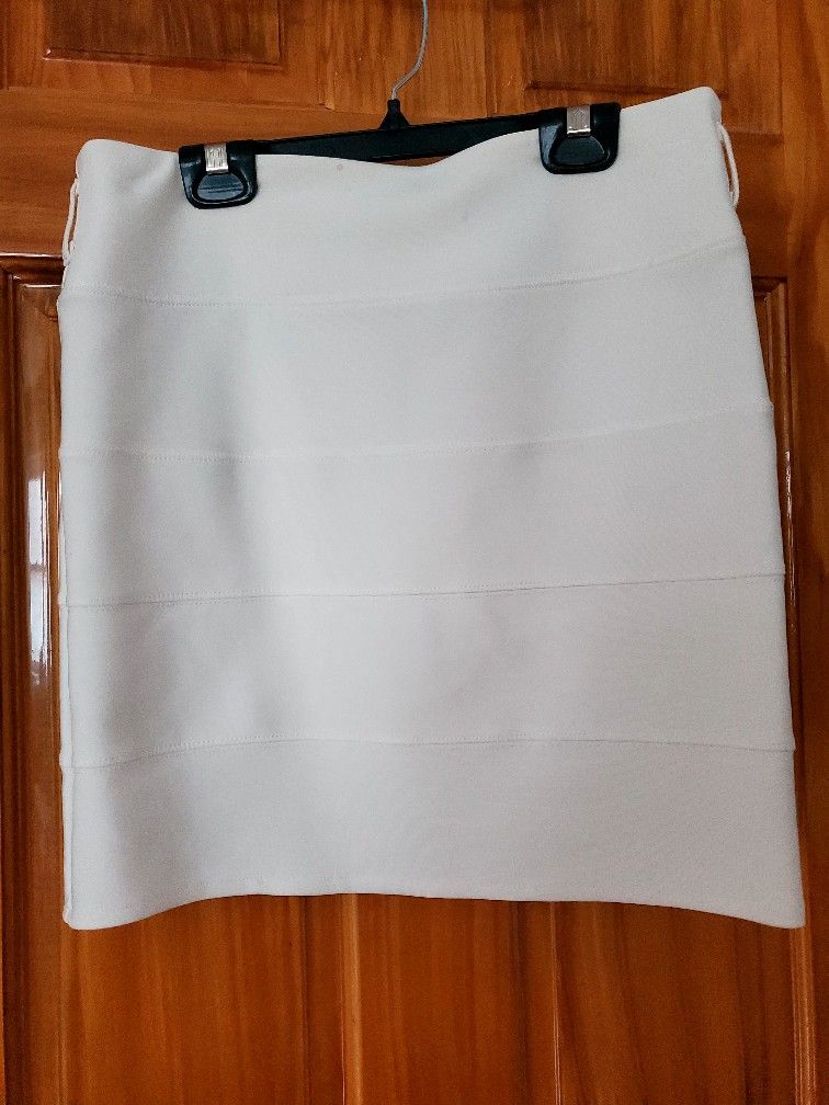 Tealf Bandage Mini Skirt White Size L Polyester Spandex