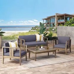 Christopher Knight Home Beatrice Outdoor 4 Seater Acacia Wood Chat Set, Teak and Beige