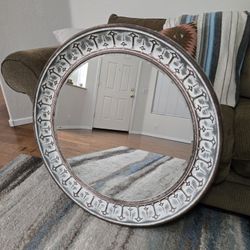 Round Ornate Wall Mirror — Decorative White / Bronze, 36" — Farmhouse / Boho