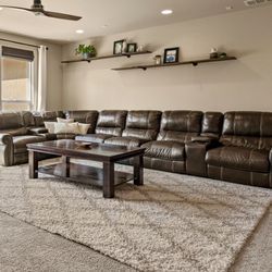 XL Brown Faux Leather Recliner Sectional Couch
