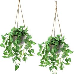 Hanging Plant Fake Plants with Pots, 2 Pack Artificial Plants, Faux Anthurium Leaf Basket for Wall Home Room Indoor Outdoor Decor