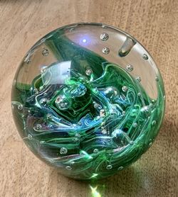 Huge Vintage Green Art Glass Paperweight 5” Home Decor