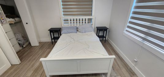Full size bed and side tables