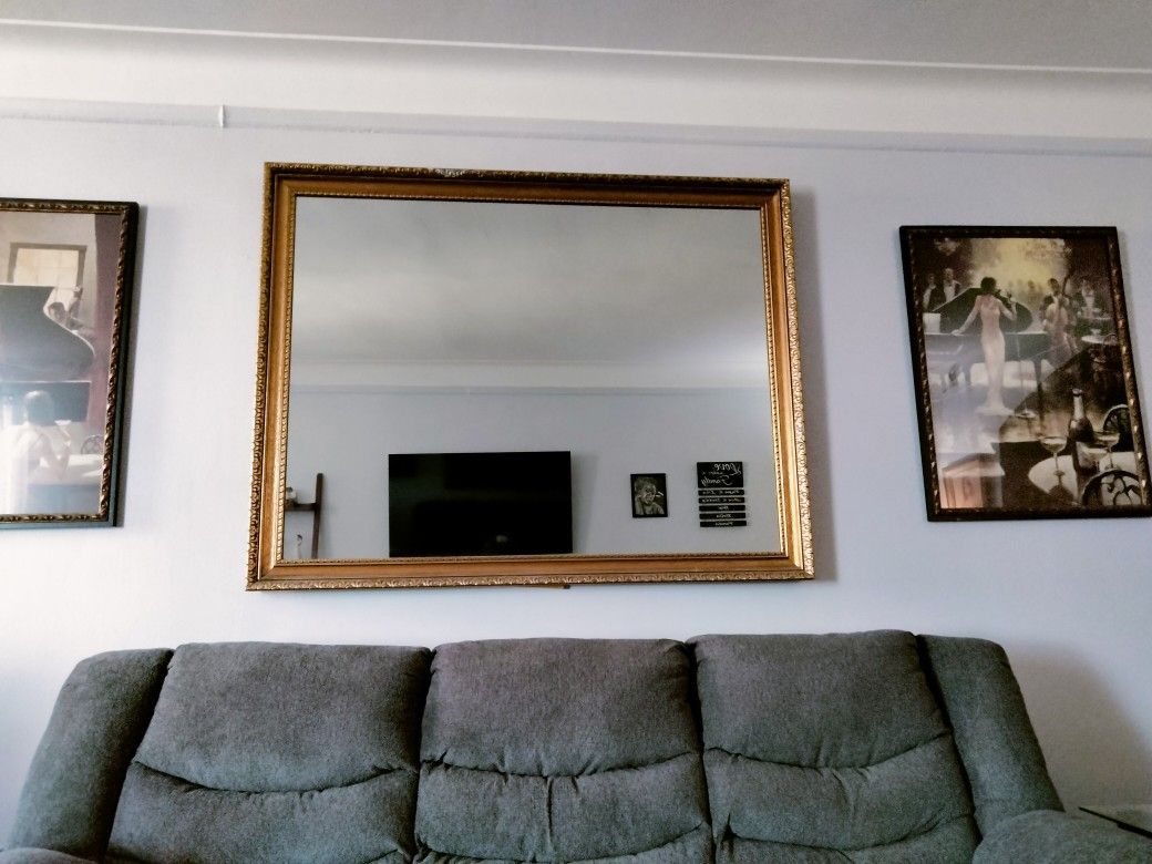 Vintage Gold Rectangle Wall Mirror - 56" X 44"