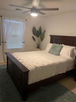 Queen panel bed frame headboard