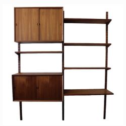 VTG WALNUT WOOD 2 BAY WALL UNIT (B.P. JOHN) FREE DELIVERY!