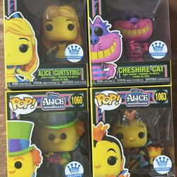 NEW Set of 4 Funko Pop! Alice in Wonderland Black Light Funko Shop Exclusive