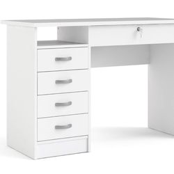 Tvilium 43 in. Rectangular White 5 Drawer Writing Desk with Locking Feature - Brand New in Box 