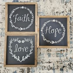 Faith, Hope, Love Rustic Wall Art Set