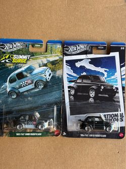 Hot Wheels 60s Fiat 500D Modificado 2 pack Black & silver with checkered flag design #hotwheels #fiat