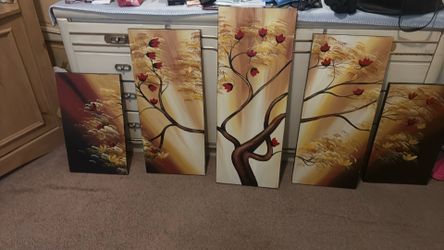 Five piece canvas, cherry blossom tree