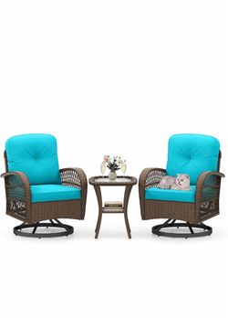 3-Piece Patio Rocking Chairs Set w/360°Swivel & Smooth Glide