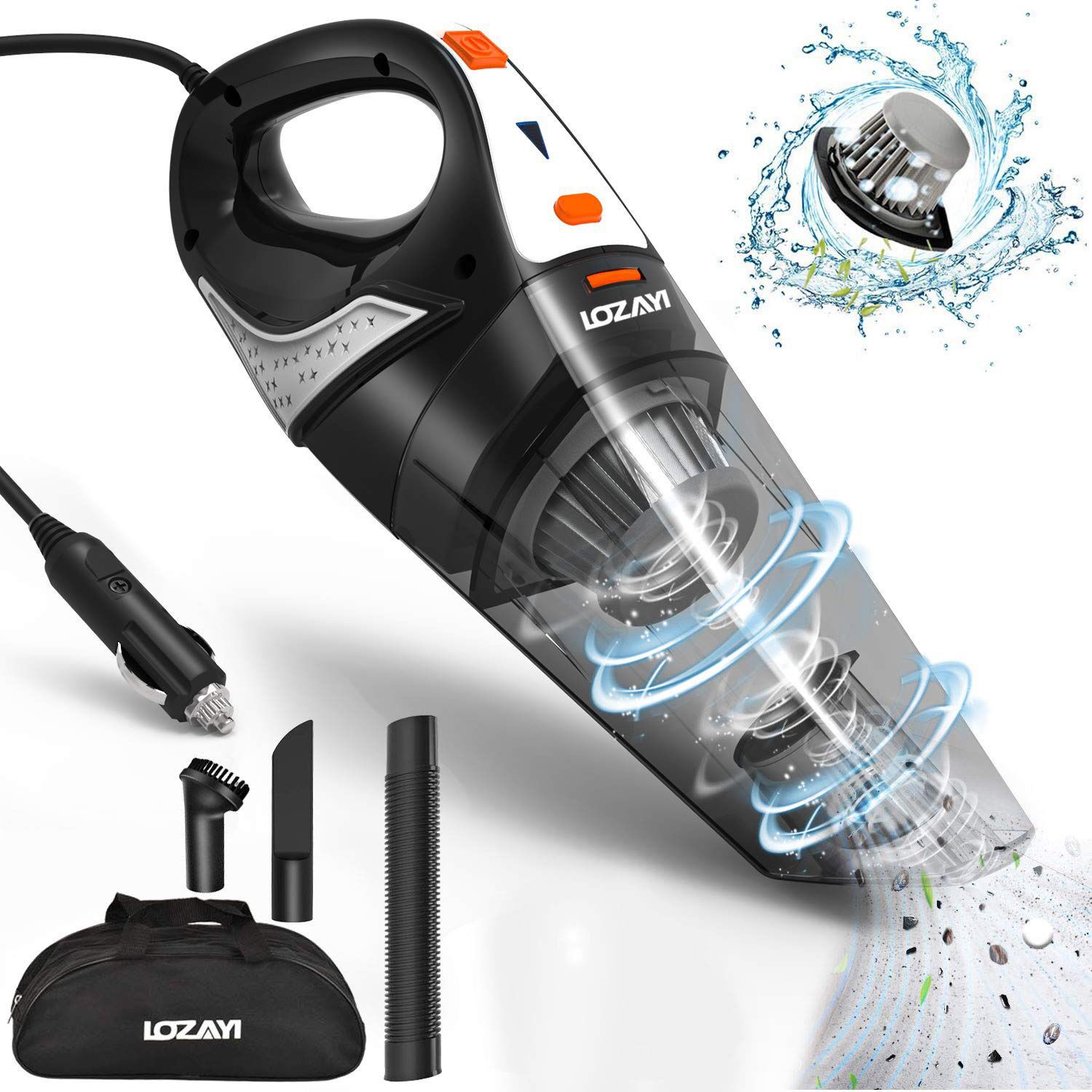 Car Vacuum,LOZAYI High Power DC 12V 5000PA Stronger Suction Car Vacuum Cleaner Wet/Dry Portable Handheld Auto Vacuum Cleaner with 16.4FT Power Cord,