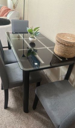 Modern Black Glass Dining Table Set – 3 Chairs Included