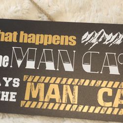 Man Cave Sign, Man Cave Decor, What Happens in The Cave Sign, Funny Mancave Wood Sign (12” x 6”)