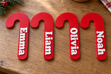 Personalized Candy Cane Place Names, Set of 4, Christmas Table Settings, Custom Colors