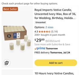 36 Ivory Votive Candles For Weddings Or Birthdays