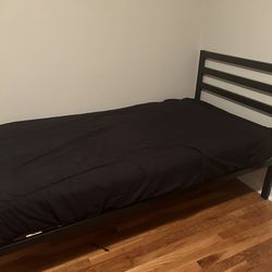 Pre-Loved Black Metal Twin Bed With Mattress