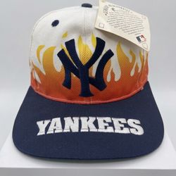 Vintage 90s New York Yankees On Fire Flames Snapback Hat Annco MLB Youth NWT