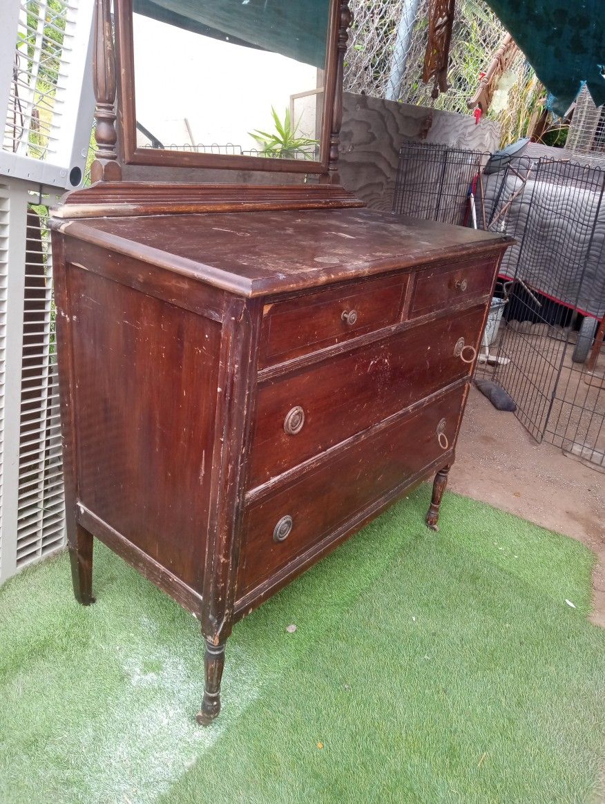 vintage dresser with wheels Antique Depression Era 1920s w/ Original With its aged appearance and distressed finish Vintage Dresser with Mirror On