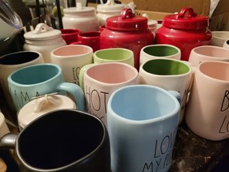 Rae Dunn Collection Mugs Canisters Honey Pot Salt Cellar Jam Jelly Jars