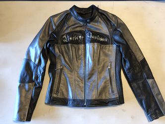HARLEY-DAVIDSON Women’s SHADOW CREST Genuine Leather RIDING JACKET S Small TALL Black Silver 97140-09VW HD