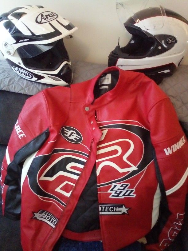 Motor Cycle Leather Jacket & Helmets