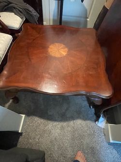 Large Wood Coffee Table with Inlay Design –