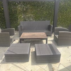 Outdoor Sofa, 2 Chairs, 2 Ottomans & Coffee Table
