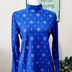 Karen Scott Glitter Snowflake Patterned Mock Neck Top