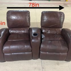 Brown 2pc Leather Manual Reclining Couch (DELIVERY AVAILABLE)