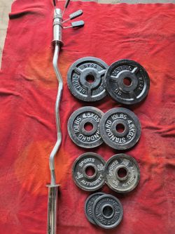 2" HOLE EZ-CURL BAR WITH 85LBSs OLYMPIC PLATES  2-25s  2-10s  2-5s  2-2.5s 
11525 S HALSTED/7111.S WESTERN 
100$  CASH ONLY AS IS