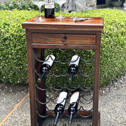 Solid Wood Wine Rack with Storage Drawer