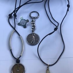 Two Necklaces Black Leather Cords, Keychain , Ruidoso Pin