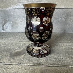 Vintage Ruby Red Gold Cut-to-clear Bohemian Glass Goblet 8" FH Venzia BK 