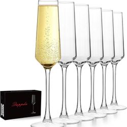 Champagne Flutes 7.5oz, Champagne Glasses Set of 6,Unique Gift for Birthday, Wedding, Anniversary, Wedding Toasting Glasses for Home Bar, Parties