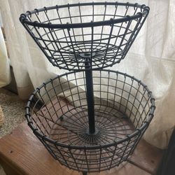 two tier wire Kitchen basket storage stand 14.5”H fruits or vegetables