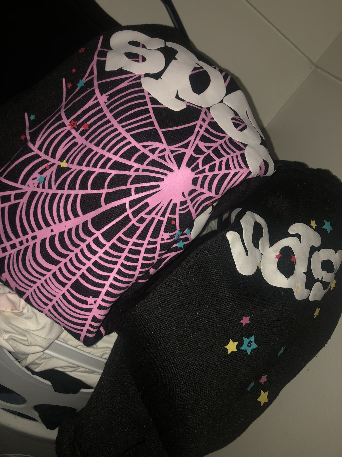 2 pice sp5der hoodies for 100$ for the pants and 200 for the hoodie