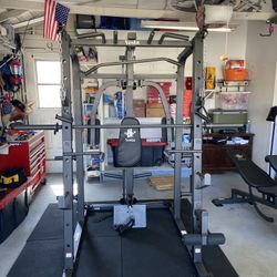 Vesta Fitness Smith Machine 1001 w/Bench Attachment | 245lb Cast Iron Olympic Weights | 7ft Olympic Bar | Fitness | Gym Equipment | FREE DELIVERY 🚚 