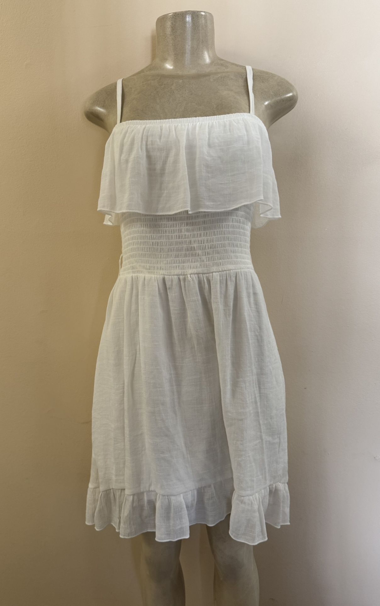 White BCX Women’s Smocked Square Neck Fit + Flare Dress S EUC