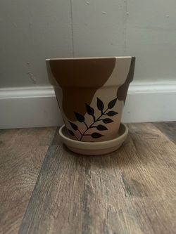 Hand-Painted Terracotta Planter with Saucer