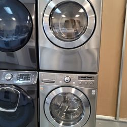 LGFront Load Washer and Stackable Gas Dryer Set Both with Steam in Stainless Steel