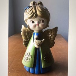 Vintage Holiday Deco Blue Angel Figurine 