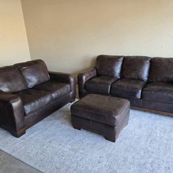 Leather Sofa, Loveseat, and Ottoman Set