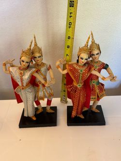 Vintage Thai ethnic dolls dancing figures read details