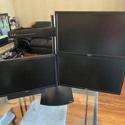 4 Piece Monitor Stand, With 3 Dell Monitors 